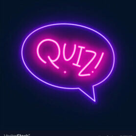 Neon quiz sign in speech bubble on dark background. Vector illustration