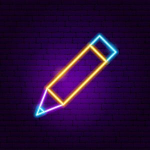 Pencil Neon Sign. Vector Illustration of User Interface Promotion.